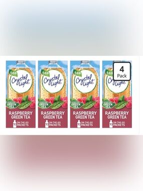 NIB 4 Pack Crystal Light Raspberry Green Tea On-The-Go Drink Mix